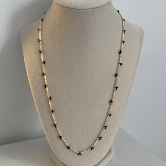 Other Jewelry - Cream Black Beaded Necklace Handmade Unique Elegant Jewelry Gift Artisan Piece